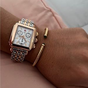 Michele deco two-tone watch, rose gold and silver.